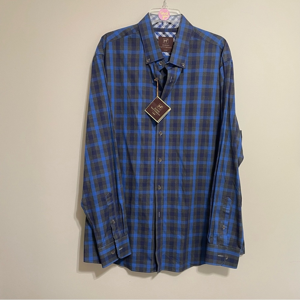 Men's Blue & Black Plaid Button-Down‎ Shirt
~ NWT. Size XXL or 18- 18 1/2